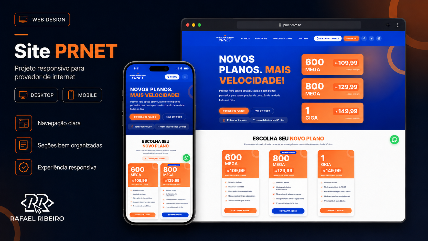 Apresentação responsiva do site institucional desenvolvido para a PRNET